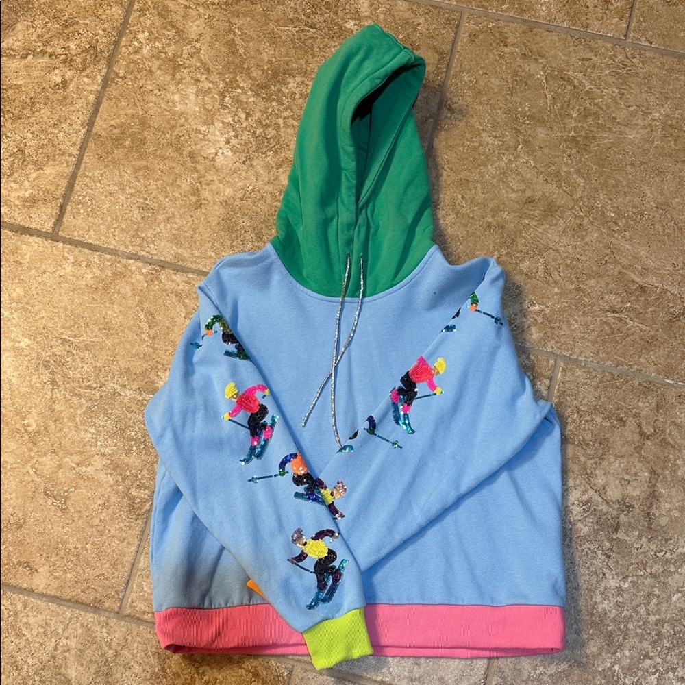 QUEEN OF SPARKLES Blue Hoodie with Ski Design